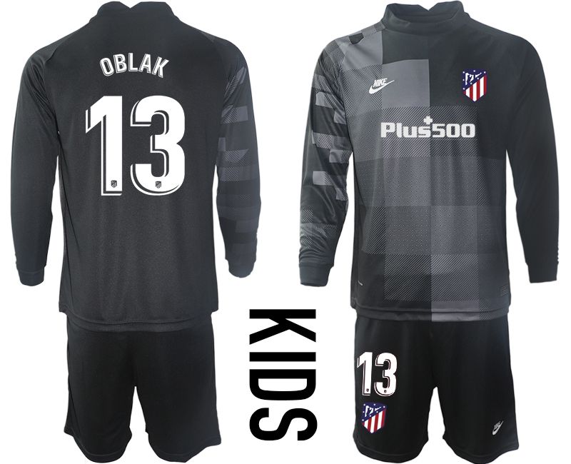 Cheap Youth 2021-2022 Club Atletico Madrid black goalkeeper long sleeve 13 Soccer Jersey